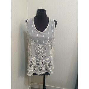 Johnny Was Luanna TopCream Tank Top Size S Embroidered Boho